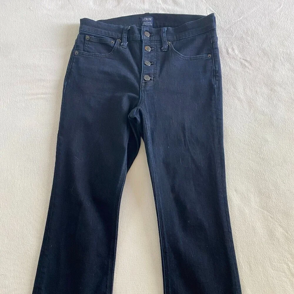 J Crew dark denim high rise crop flare jeans Womens 27 stretch cotton preppy